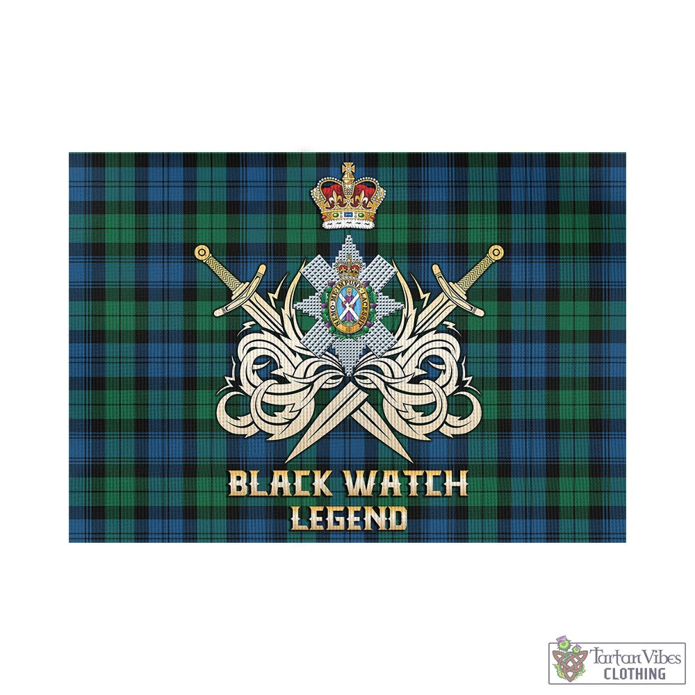 Tartan Vibes Clothing Black Watch Ancient Tartan Flag with Clan Crest and the Golden Sword of Courageous Legacy