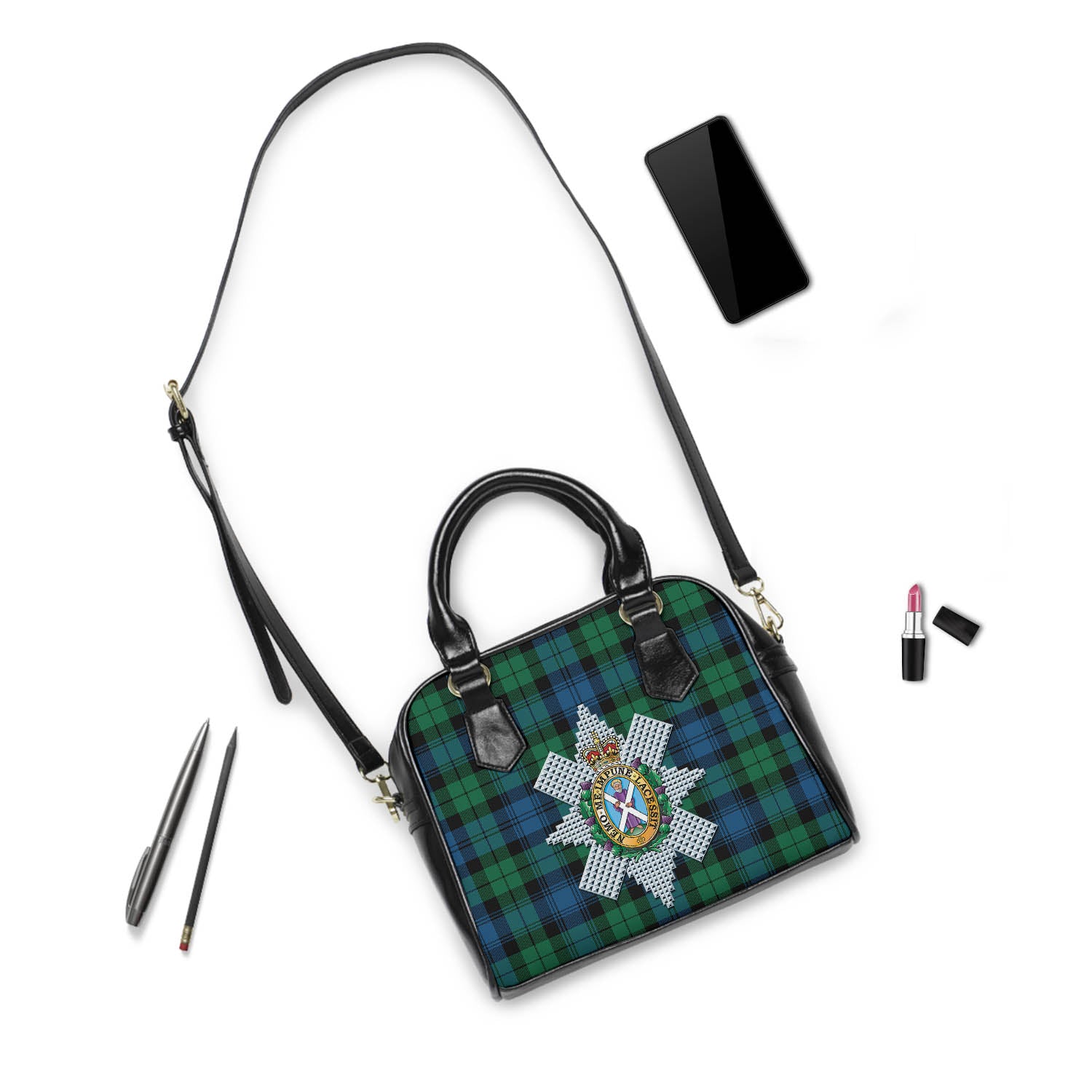 Black Watch Ancient Tartan Shoulder Handbags with Family Crest - Tartanvibesclothing