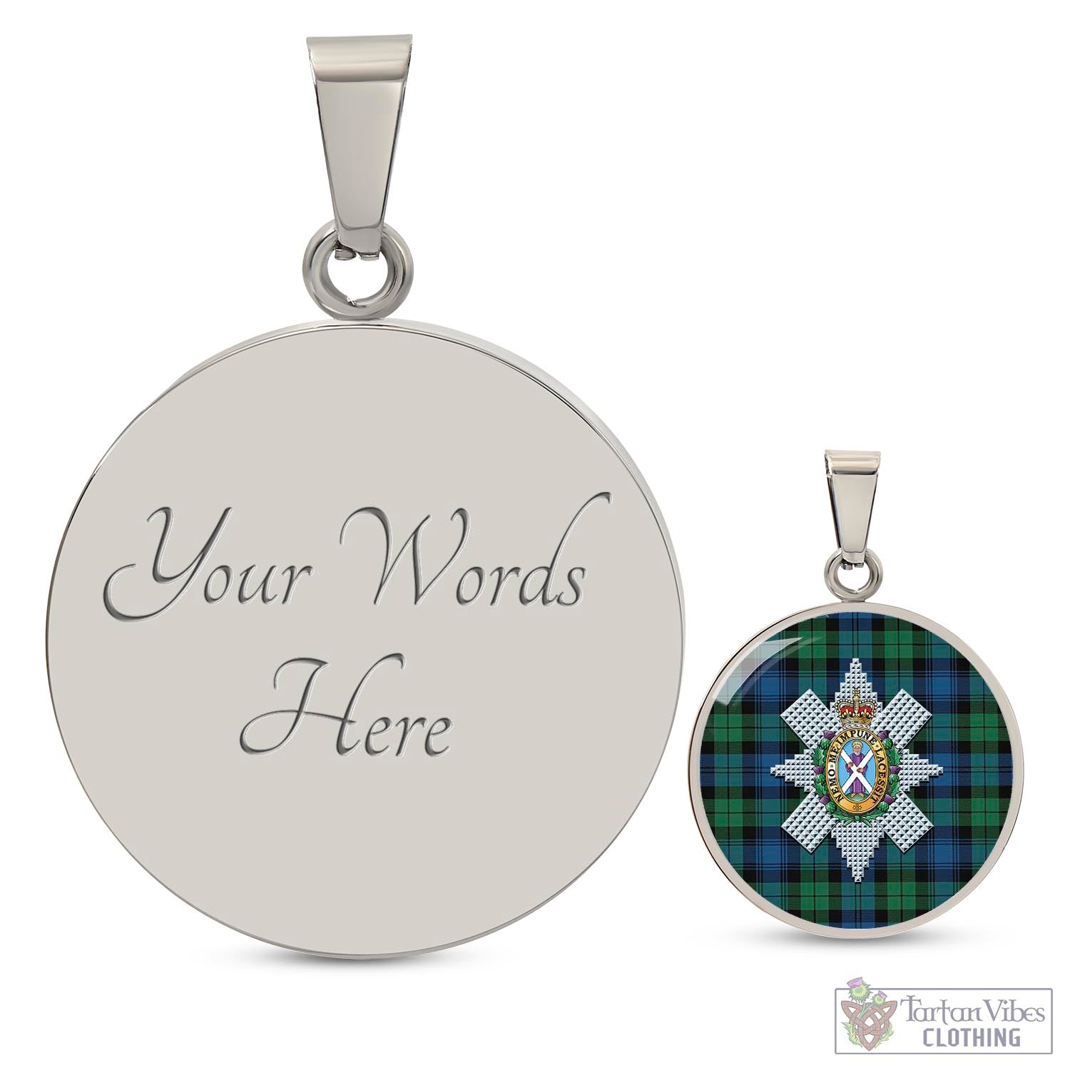 Tartan Vibes Clothing Black Watch Ancient Tartan Circle Necklace with Family Crest