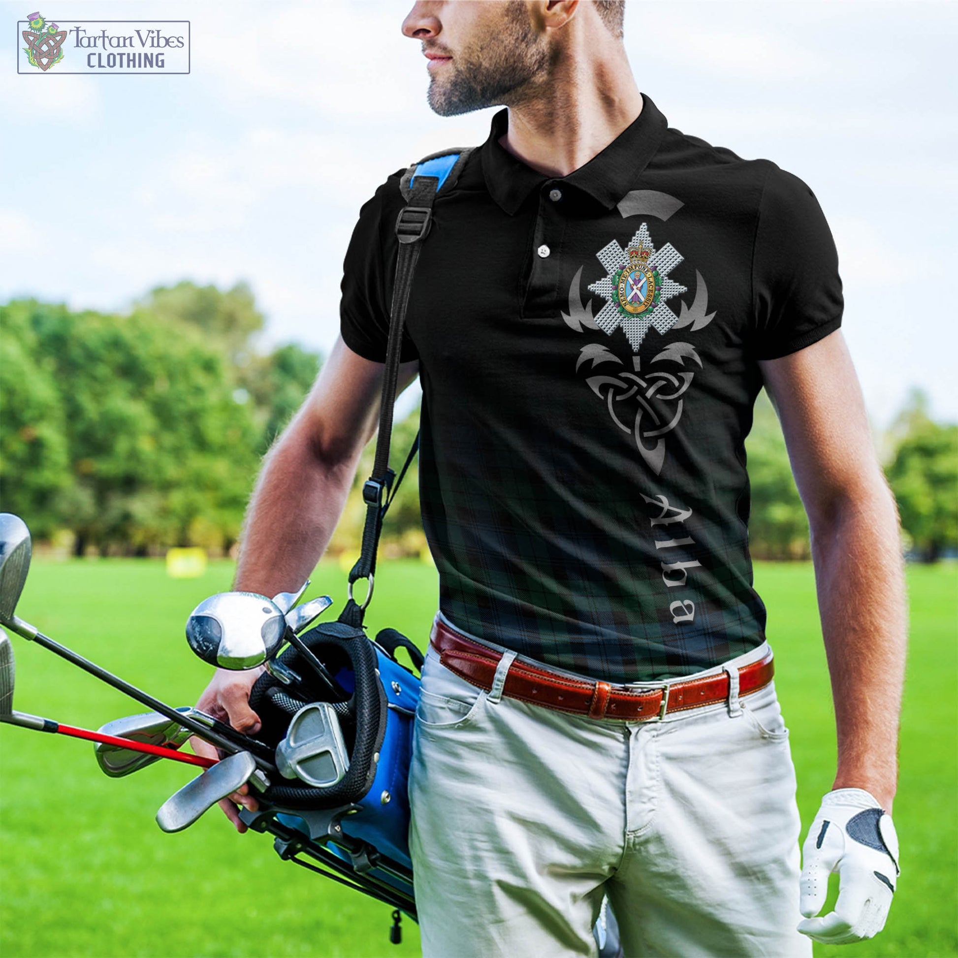 Tartan Vibes Clothing Black Watch Ancient Tartan Polo Shirt Featuring Alba Gu Brath Family Crest Celtic Inspired