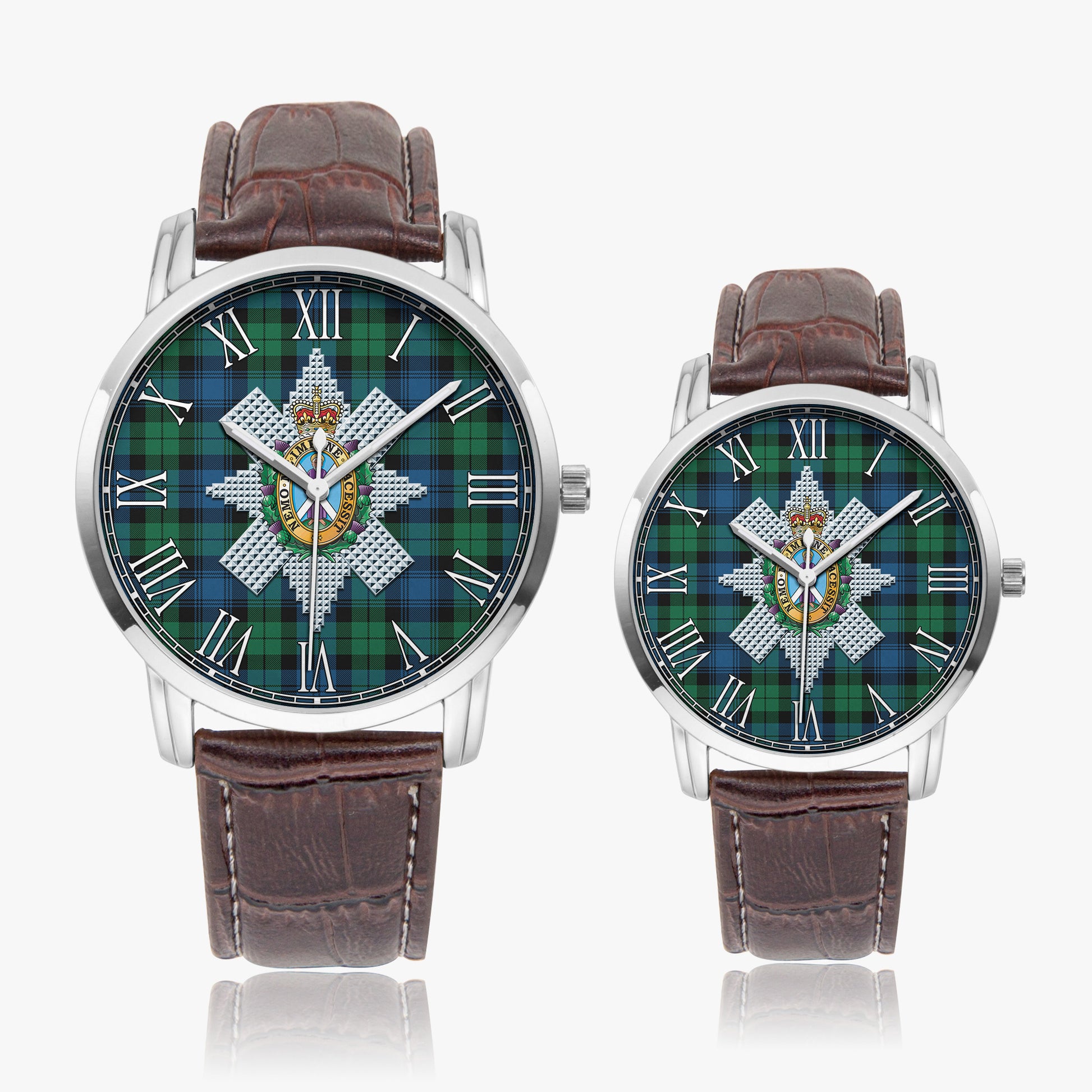 Black Watch Ancient Tartan Family Crest Leather Strap Quartz Watch - Tartanvibesclothing