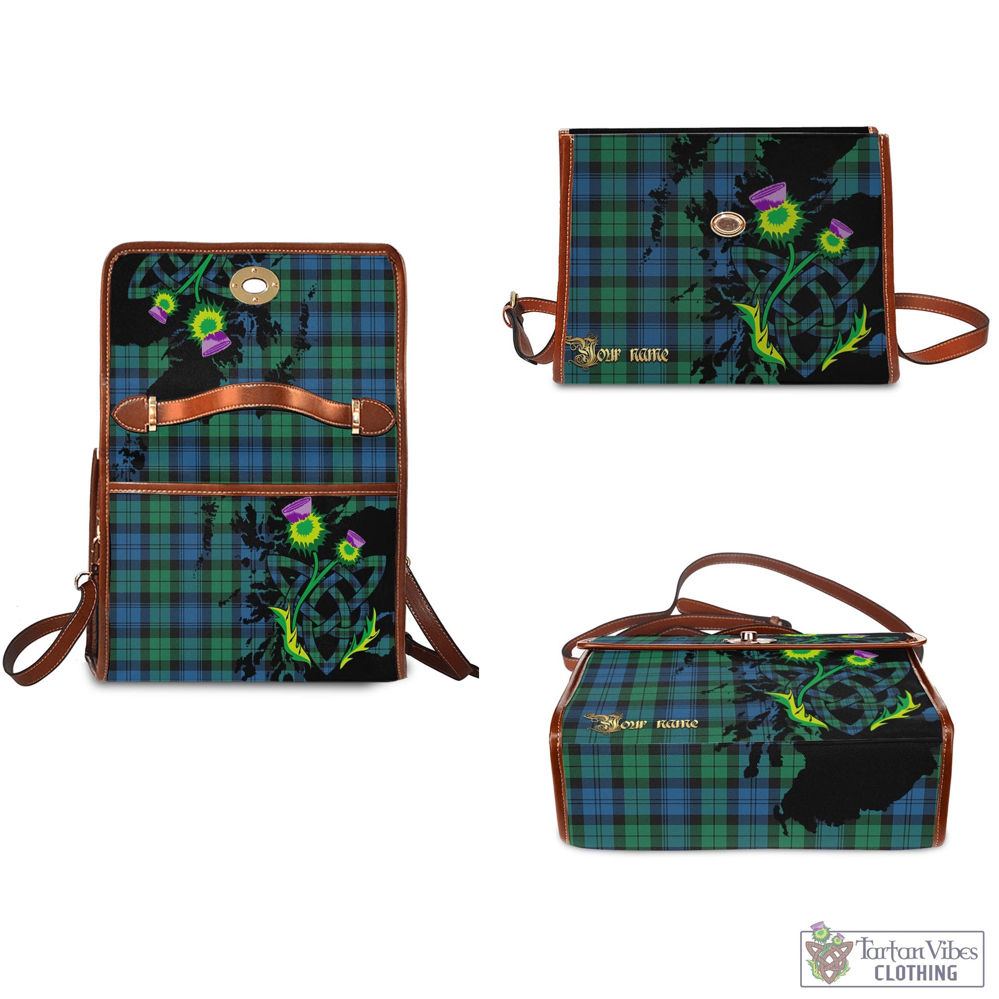 Tartan Vibes Clothing Black Watch Ancient Tartan Waterproof Canvas Bag with Scotland Map and Thistle Celtic Accents