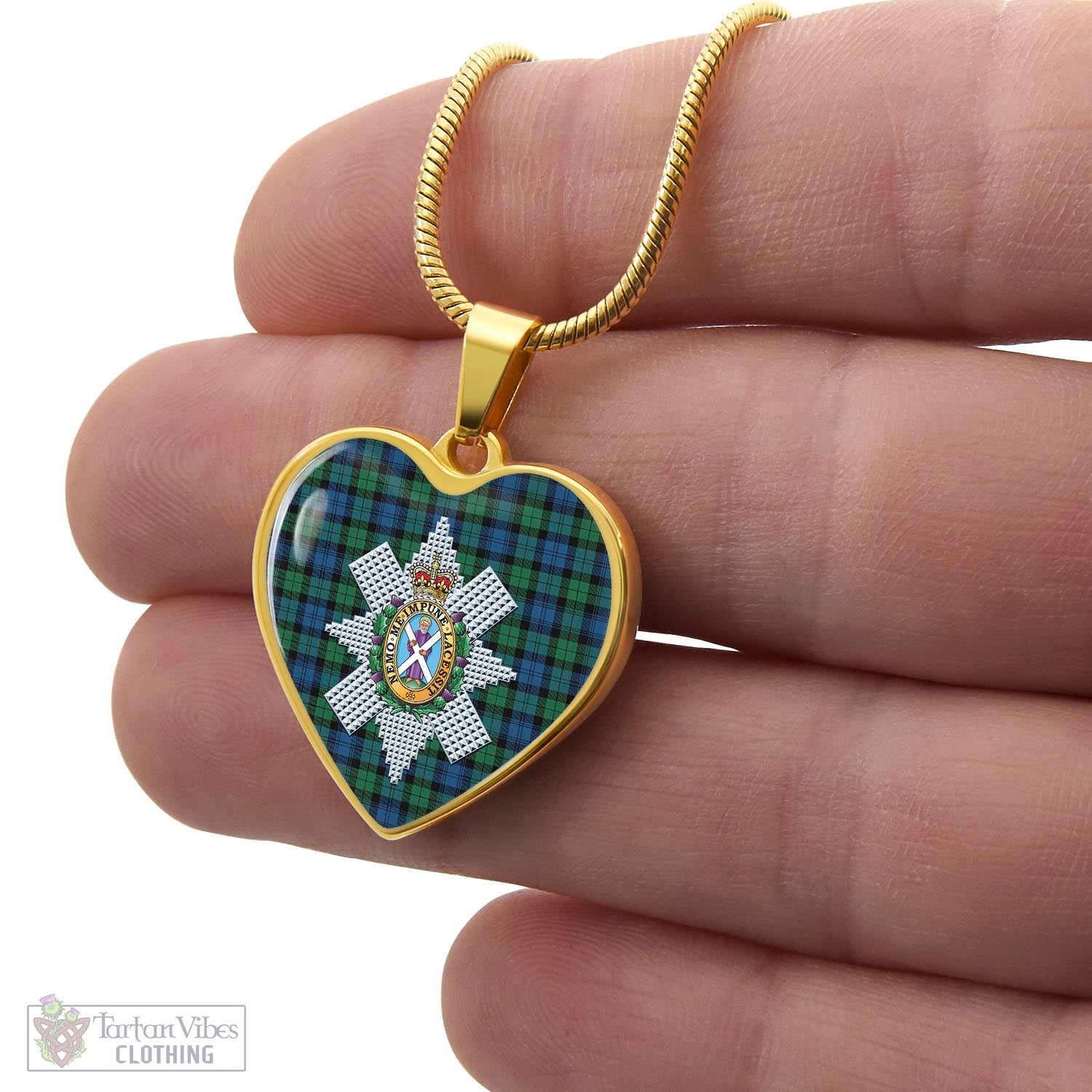 Tartan Vibes Clothing Black Watch Ancient Tartan Heart Necklace with Family Crest