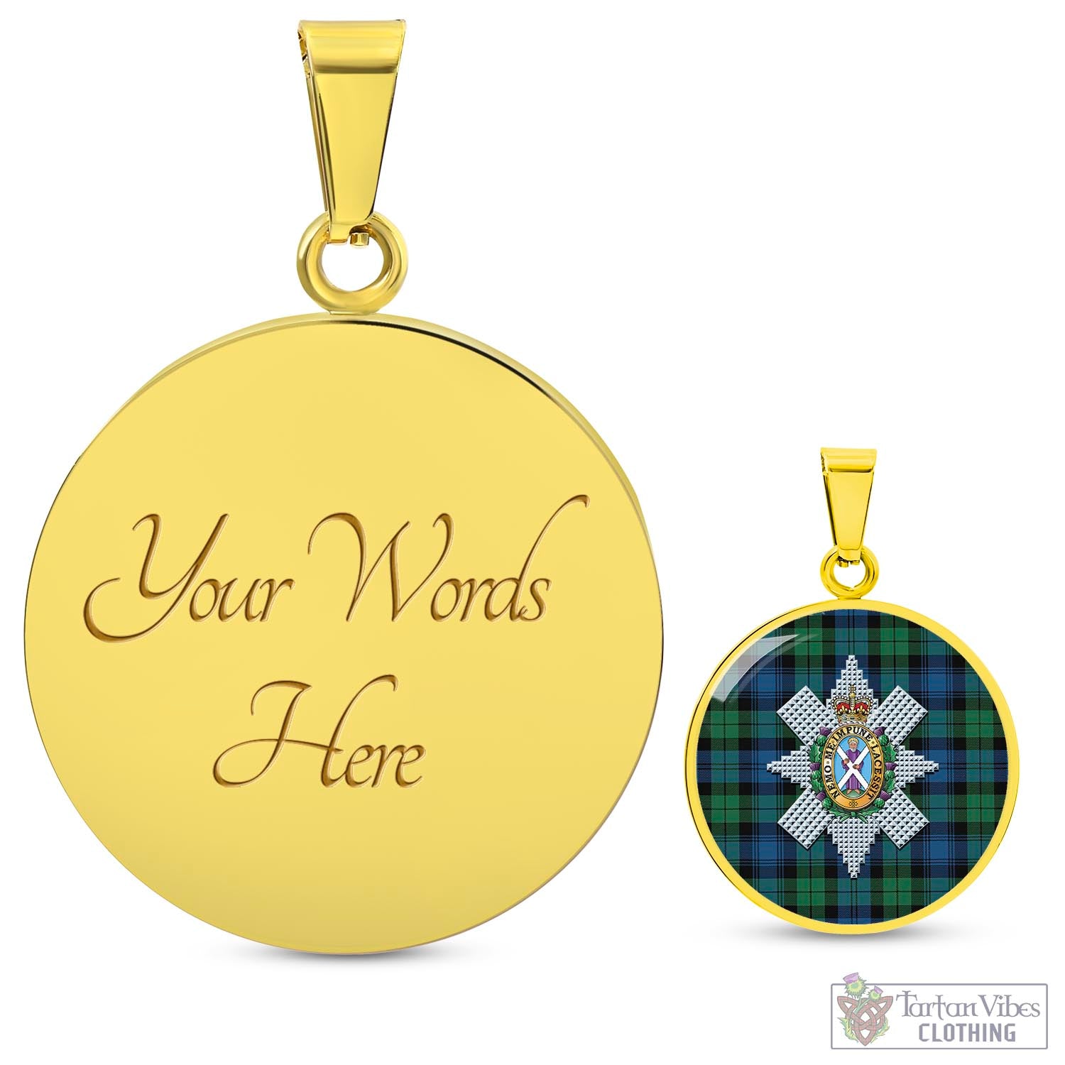 Tartan Vibes Clothing Black Watch Ancient Tartan Circle Necklace with Family Crest