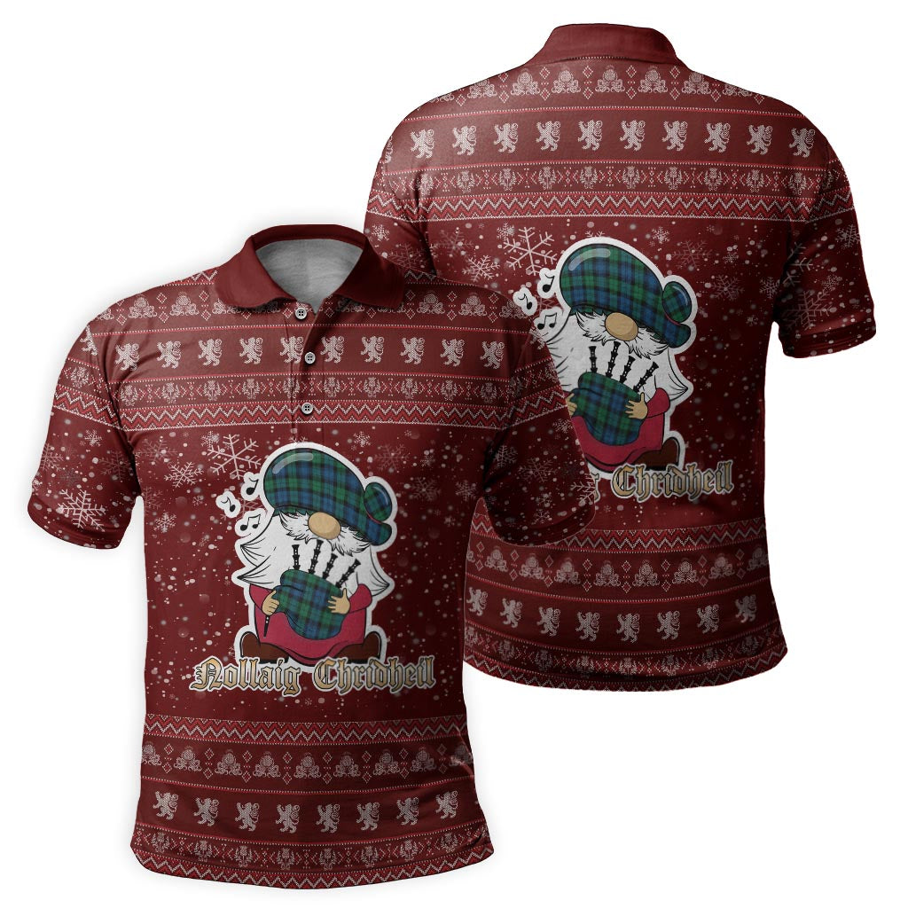 Black Watch Ancient Clan Christmas Family Polo Shirt with Funny Gnome Playing Bagpipes - Tartanvibesclothing