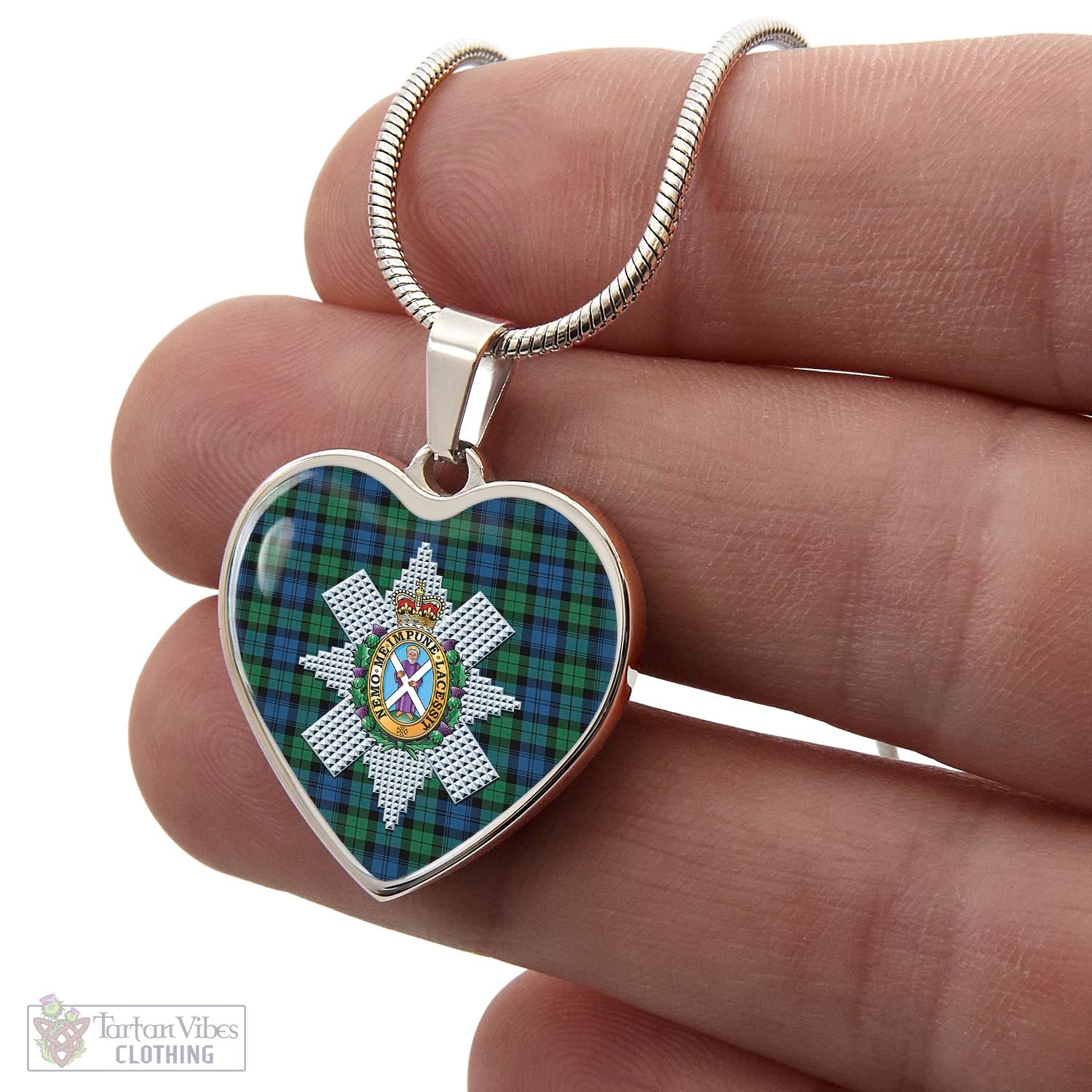 Tartan Vibes Clothing Black Watch Ancient Tartan Heart Necklace with Family Crest