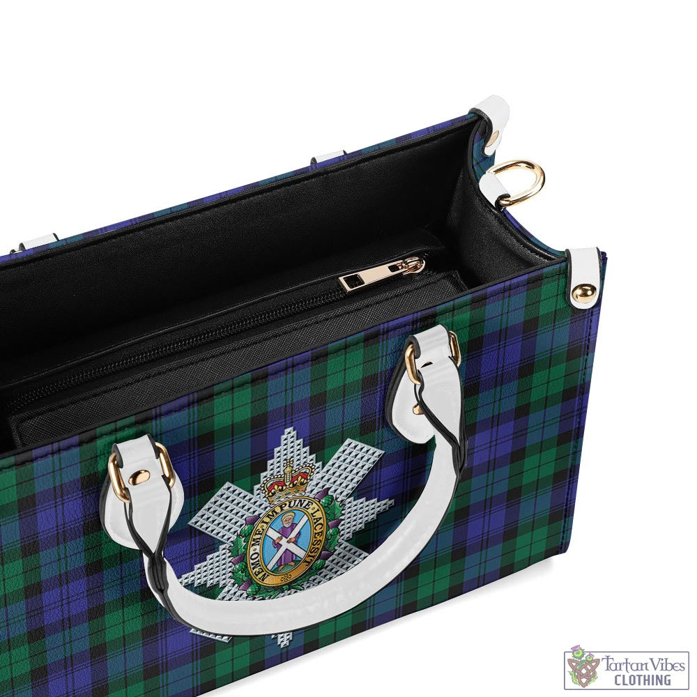 Tartan Vibes Clothing Black Watch Modern Tartan Luxury Leather Handbags with Family Crest