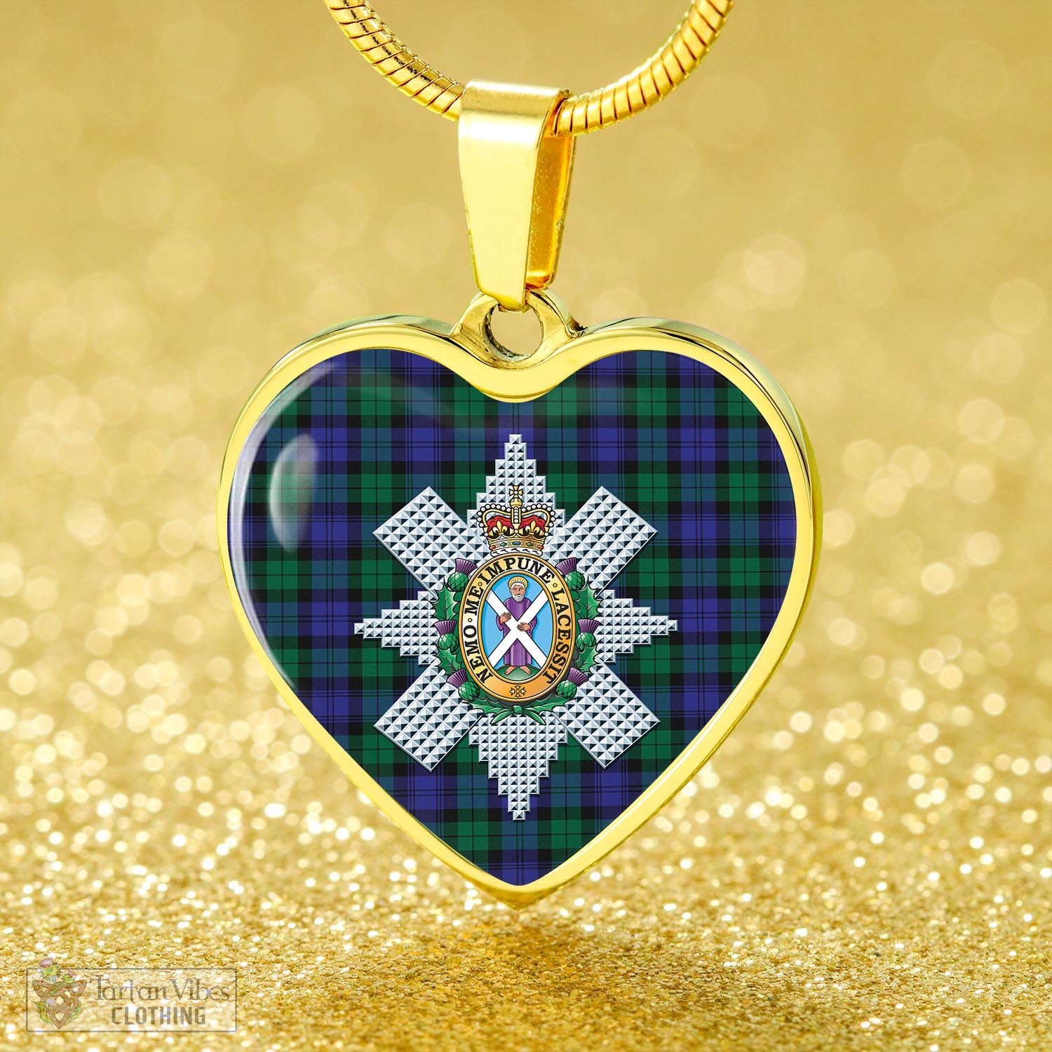 Tartan Vibes Clothing Black Watch Modern Tartan Heart Necklace with Family Crest