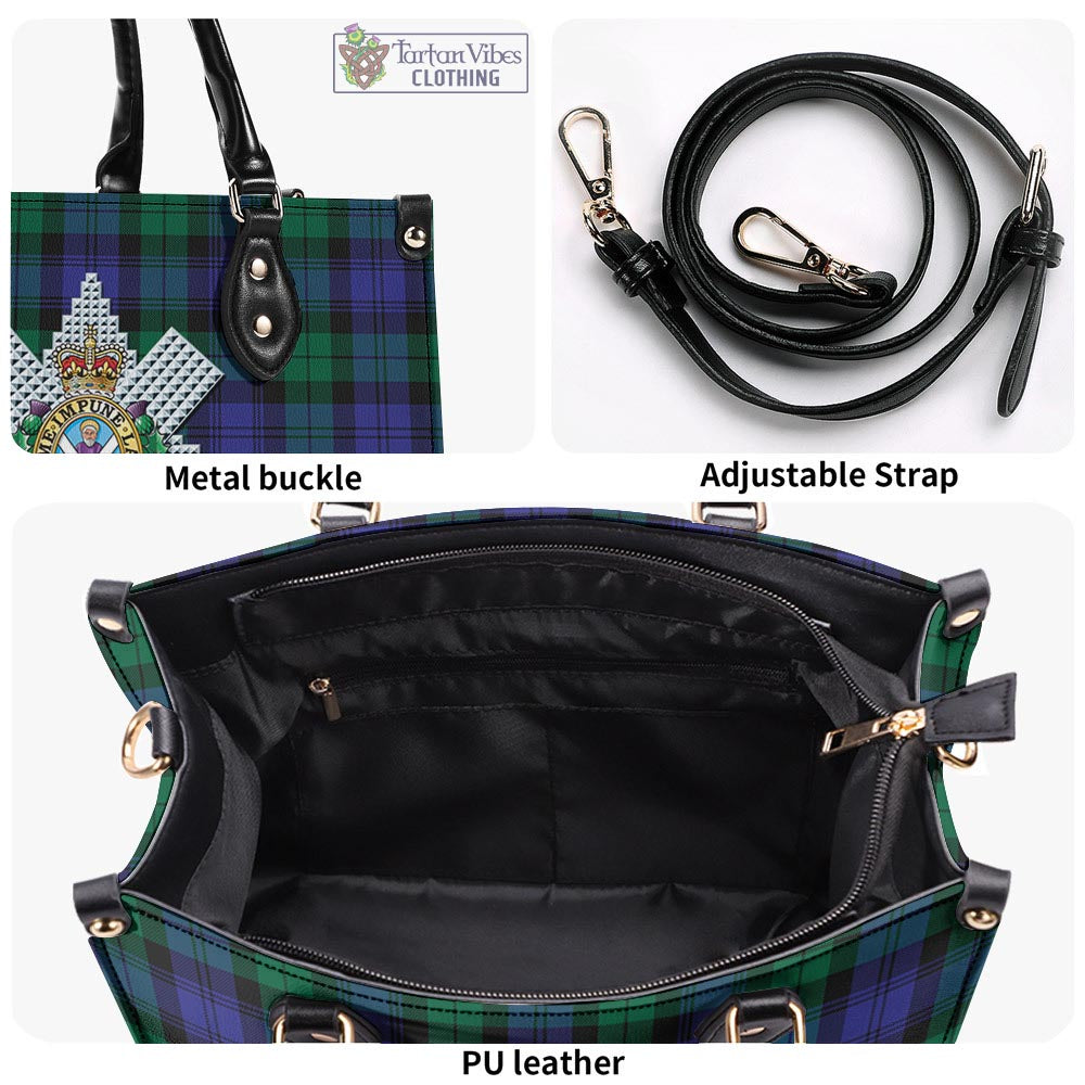 Tartan Vibes Clothing Black Watch Modern Tartan Luxury Leather Handbags with Family Crest