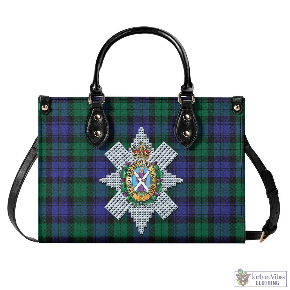 Tartan Vibes Clothing Black Watch Modern Tartan Luxury Leather Handbags with Family Crest