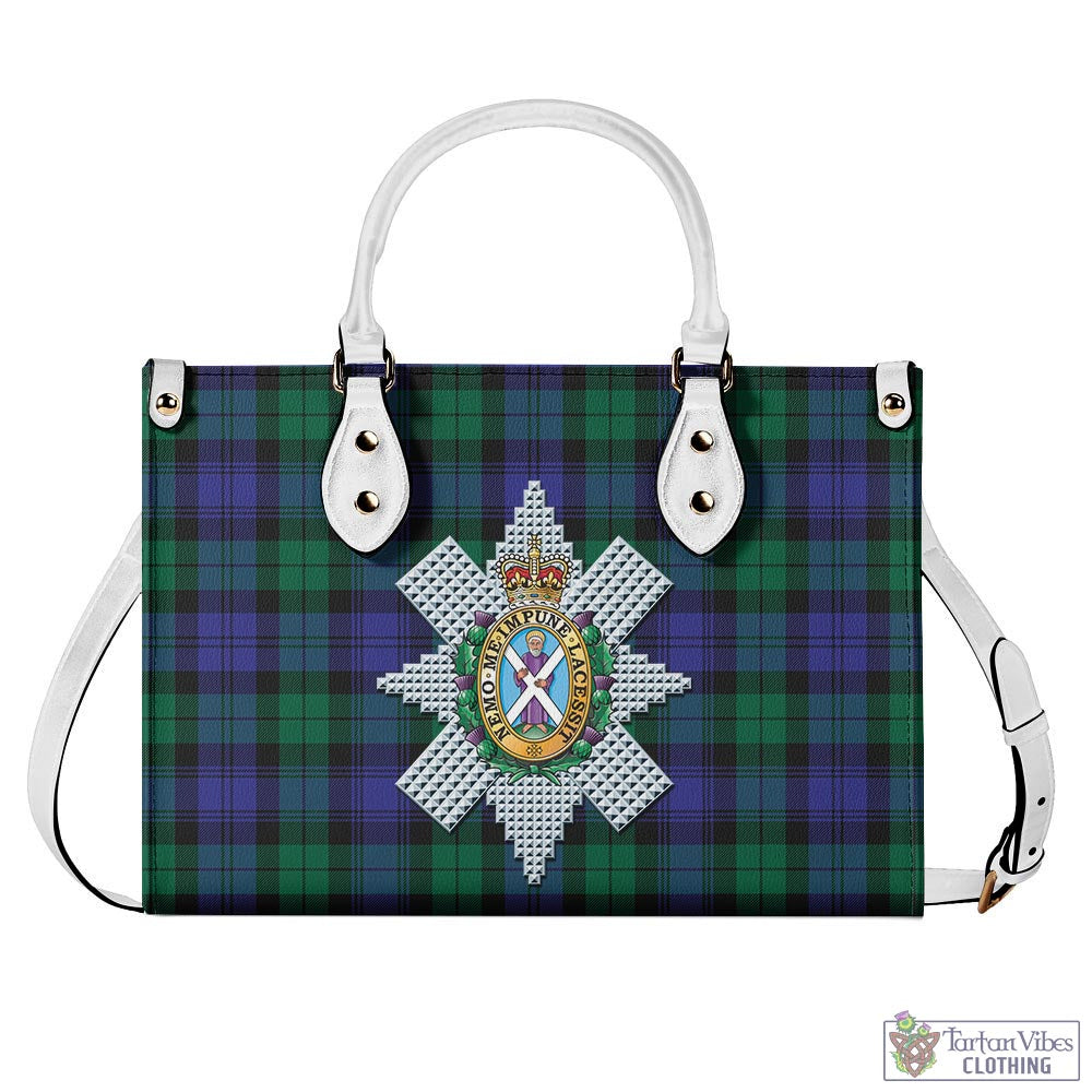 Tartan Vibes Clothing Black Watch Modern Tartan Luxury Leather Handbags with Family Crest