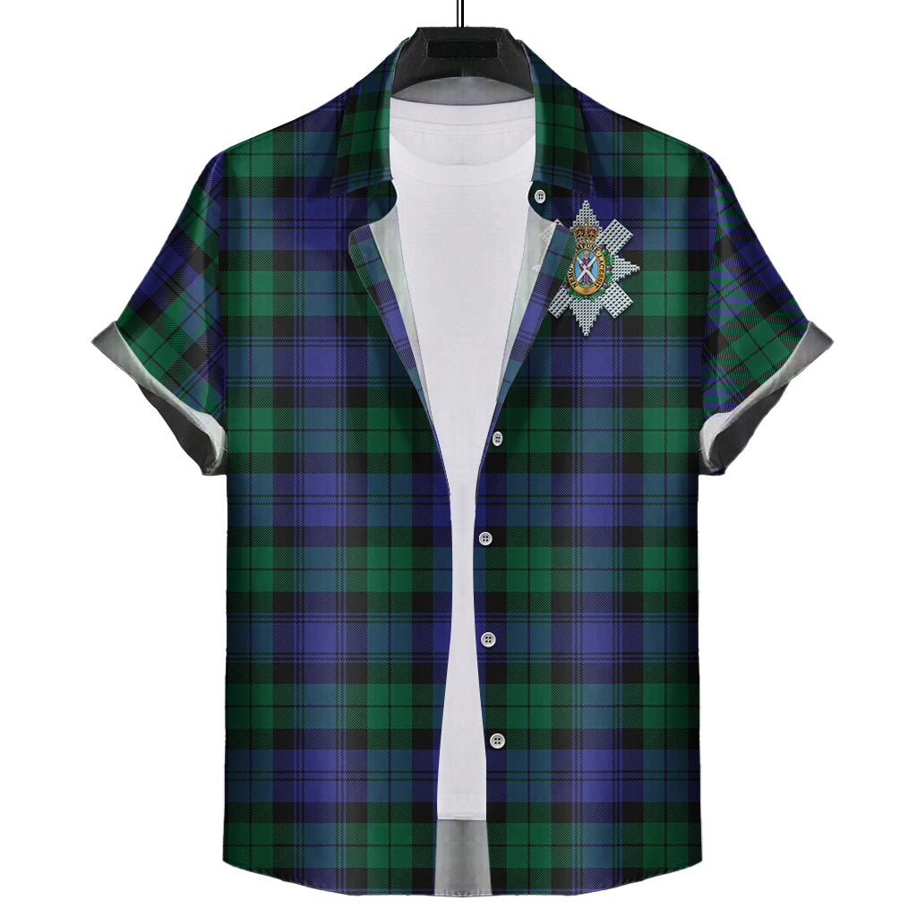 Black Watch Modern Tartan Short Sleeve Button Down Shirt with Family Crest - Tartanvibesclothing