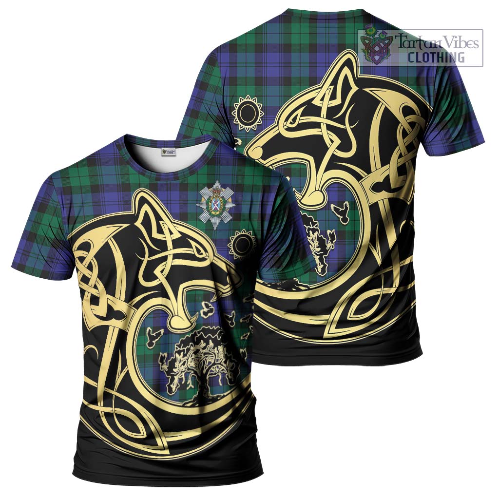 Black Watch Modern Tartan T-Shirt with Family Crest Celtic Wolf Style Kid's Shirt - Tartan Vibes Clothing