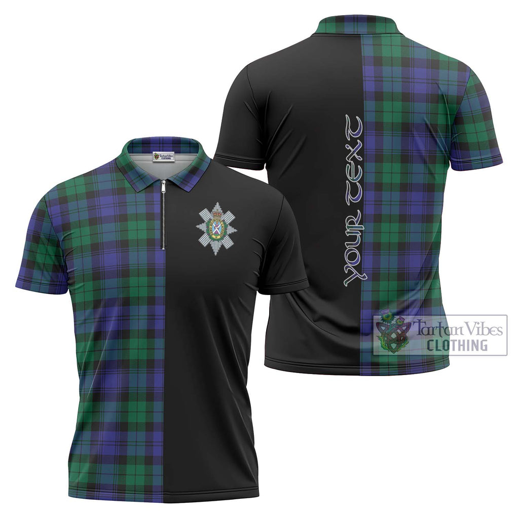 Black Watch Modern Tartan Zipper Polo Shirt with Family Crest and Half Of Me Style Unisex - Tartanvibesclothing Shop