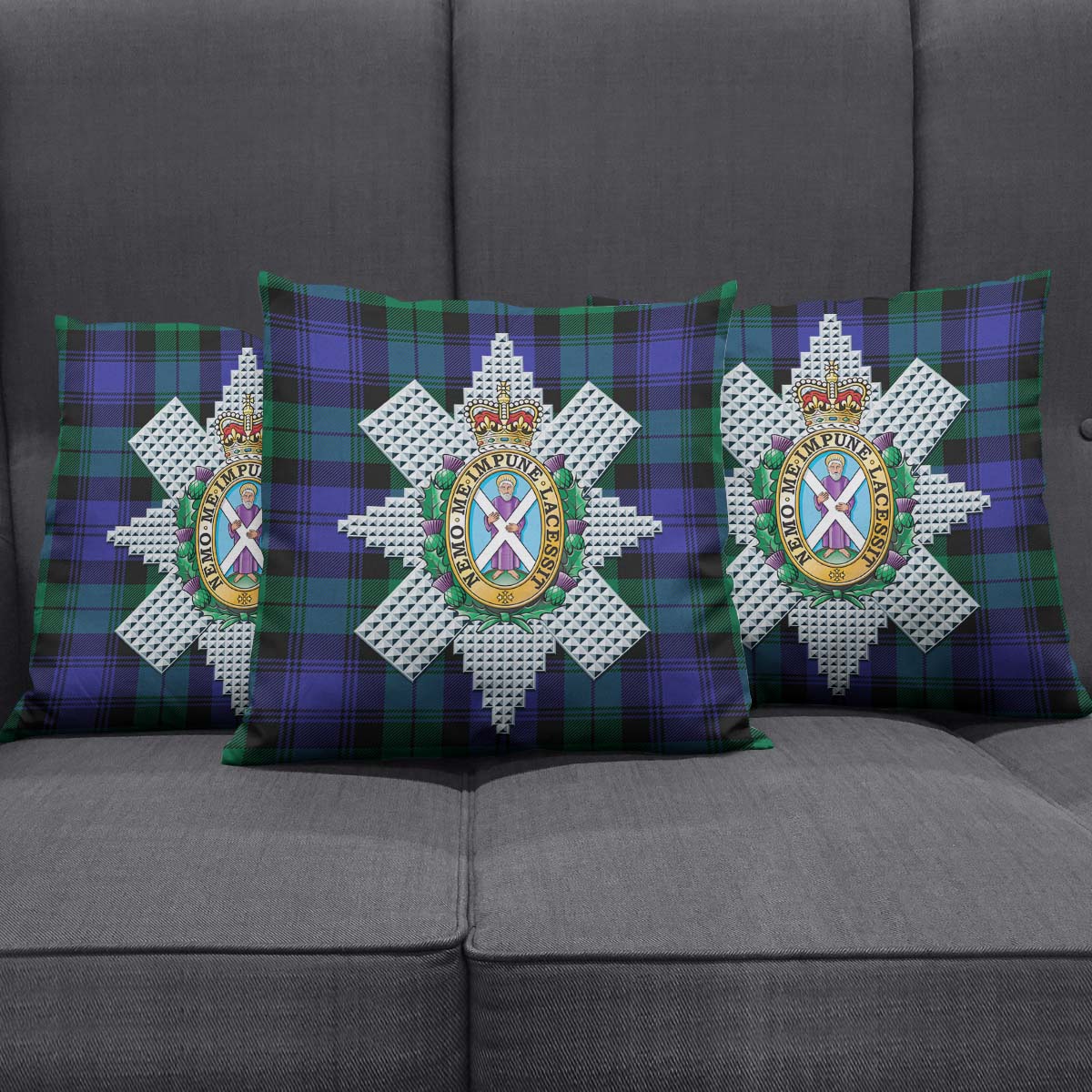 Black Watch Modern Tartan Pillow Cover with Family Crest Square Pillow Cover - Tartanvibesclothing