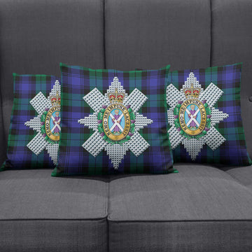 Black Watch Modern Tartan Pillow Cover with Family Crest