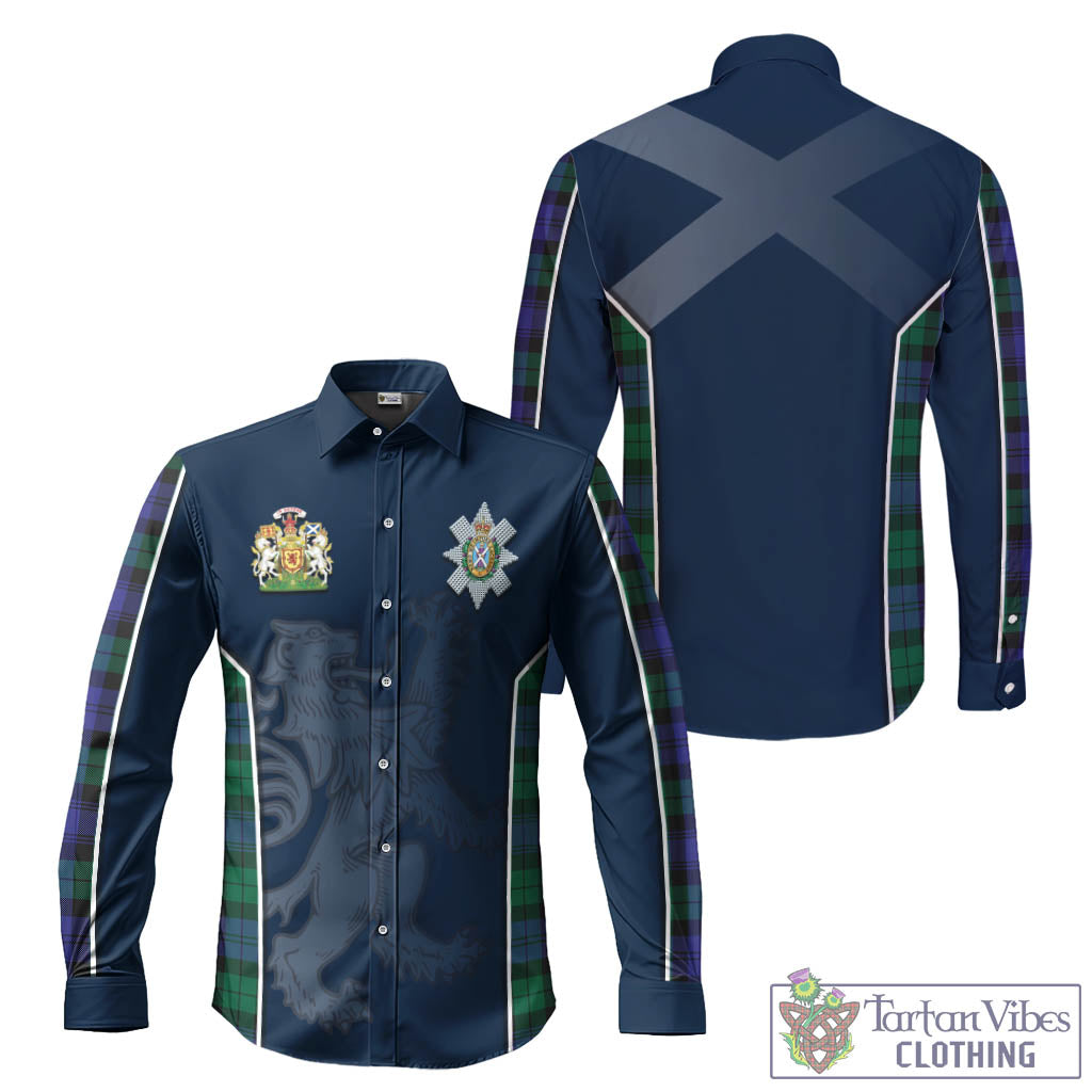 Tartan Vibes Clothing Black Watch Modern Tartan Long Sleeve Button Up Shirt with Family Crest and Lion Rampant Vibes Sport Style