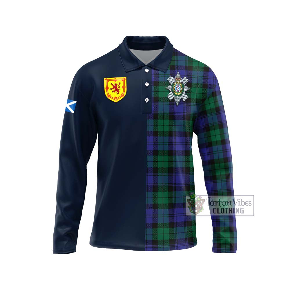 Tartan Vibes Clothing Black Watch Modern Tartan Long Sleeve Polo Shirt with Scottish Lion Royal Arm Half Style