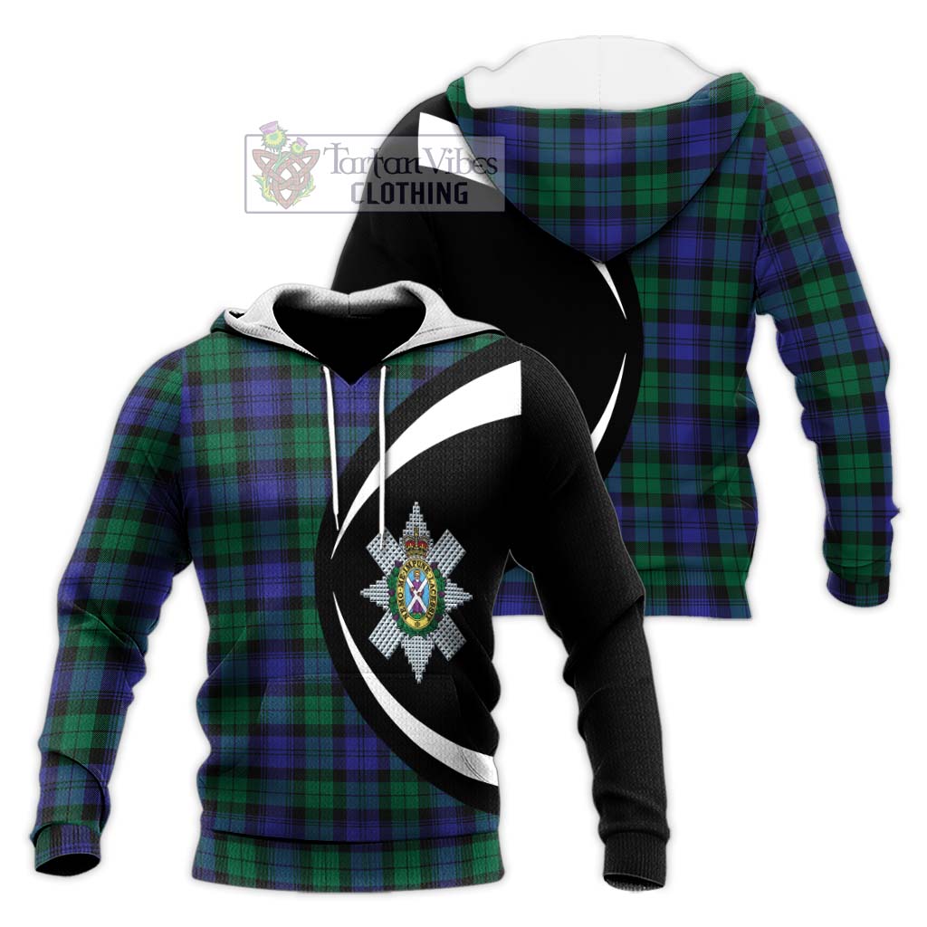 Black Watch Modern Tartan Knitted Hoodie with Family Crest Circle Style Unisex Knitted Pullover Hoodie - Tartan Vibes Clothing