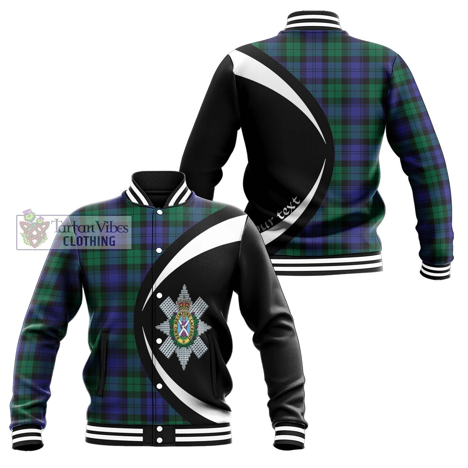 Black Watch Modern Tartan Baseball Jacket with Family Crest Circle Style Unisex - Tartan Vibes Clothing