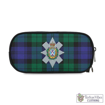 Black Watch Modern Tartan Pen and Pencil Case with Family Crest