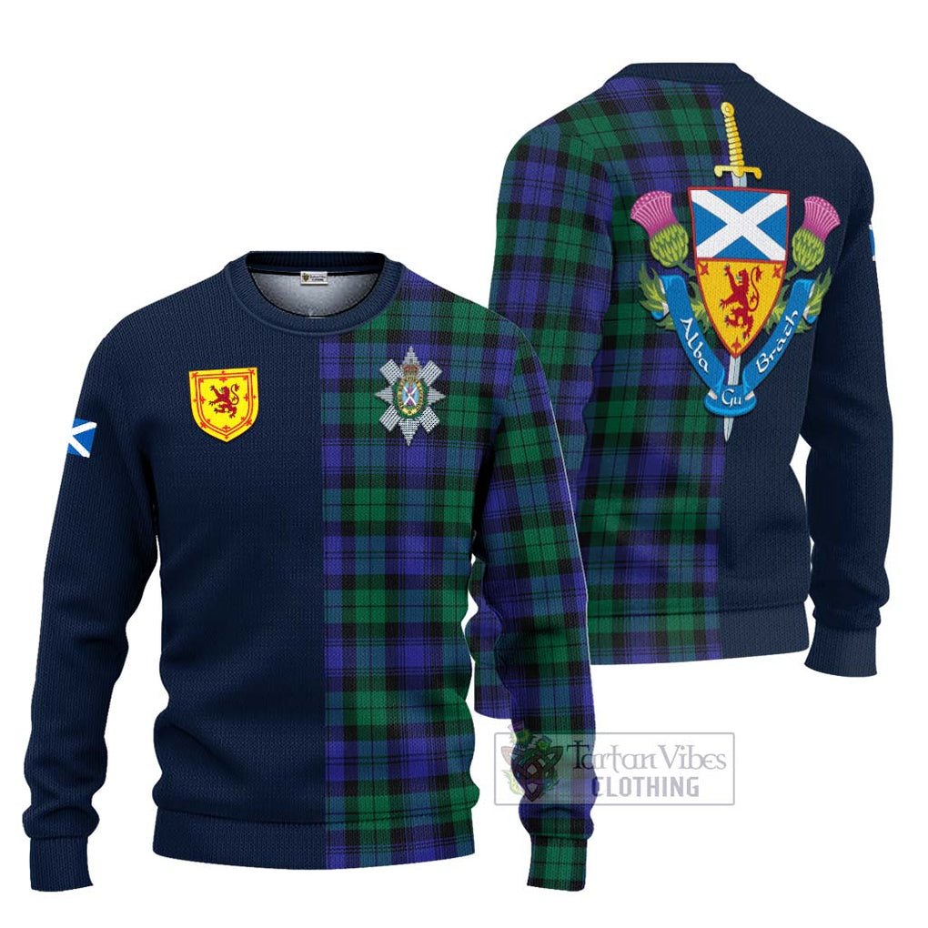 Tartan Vibes Clothing Black Watch Modern Tartan Knitted Sweater with Scottish Lion Royal Arm Half Style