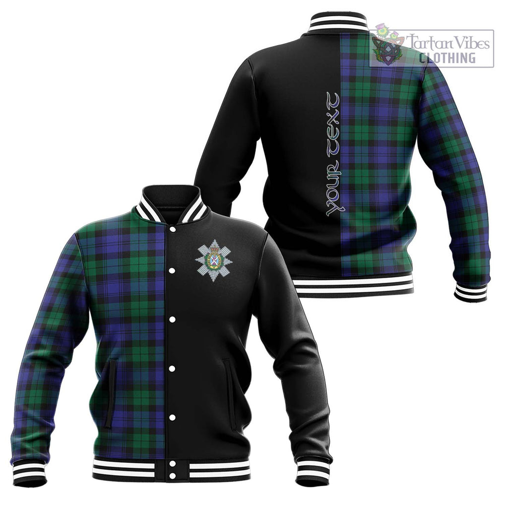 Black Watch Modern Tartan Baseball Jacket with Family Crest and Half Of Me Style Unisex - Tartanvibesclothing Shop