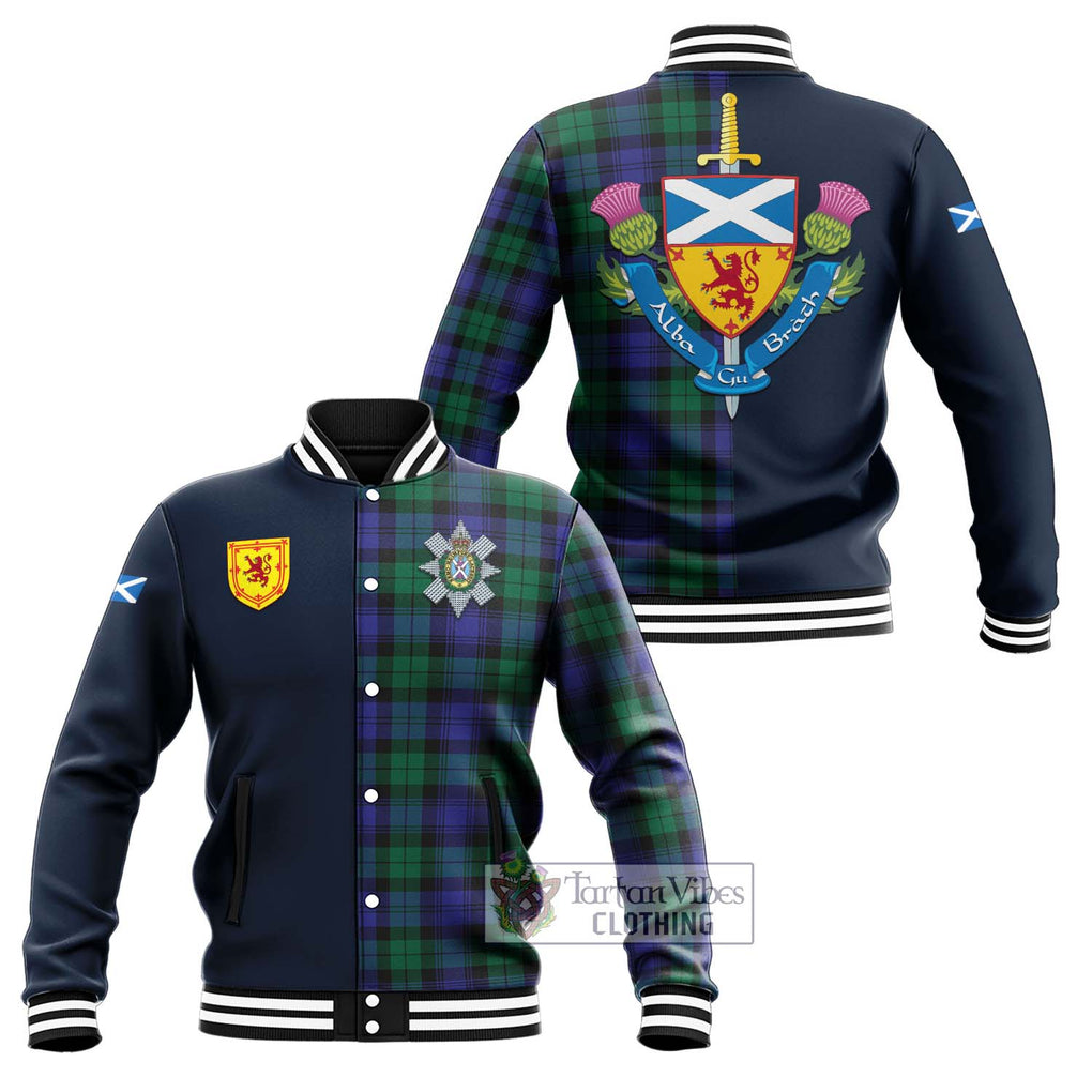 Tartan Vibes Clothing Black Watch Modern Tartan Baseball Jacket with Scottish Lion Royal Arm Half Style