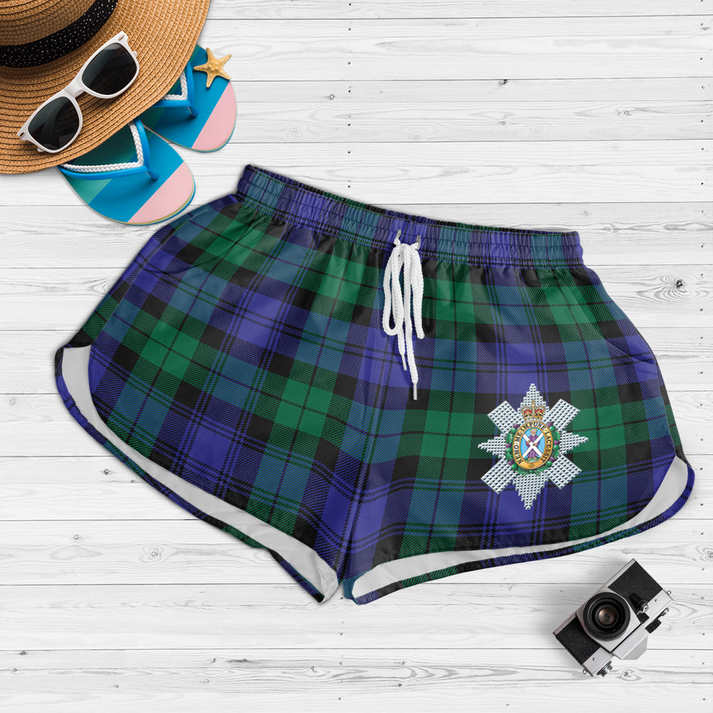 Black Watch Modern Tartan Womens Shorts with Family Crest - Tartanvibesclothing