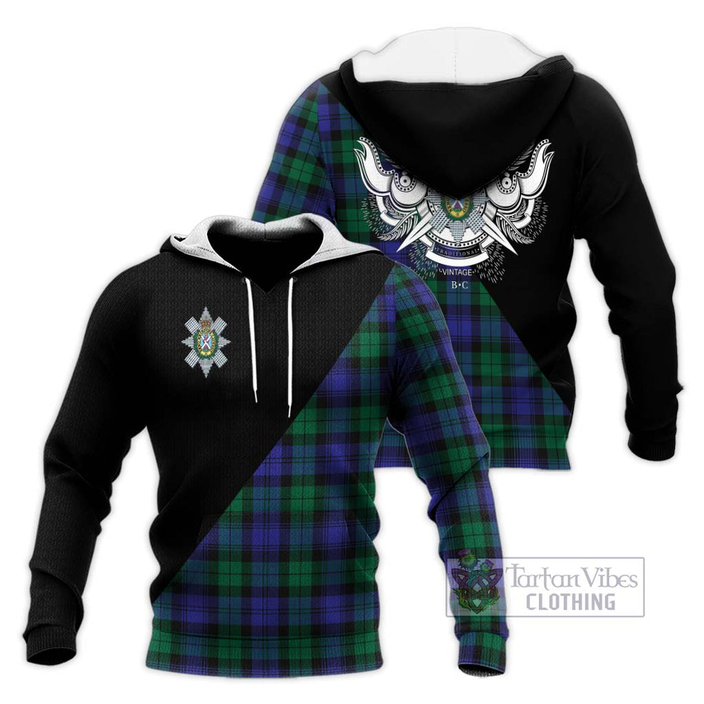 Black Watch Modern Tartan Knitted Hoodie with Family Crest and Military Logo Style Unisex Knitted Pullover Hoodie - Tartanvibesclothing Shop