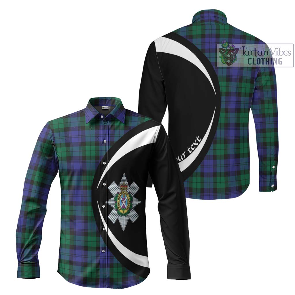 Black Watch Modern Tartan Long Sleeve Button Up with Family Crest Circle Style Men's Shirt S - Tartan Vibes Clothing