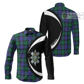 Black Watch Modern Tartan Long Sleeve Button Up with Family Crest Circle Style