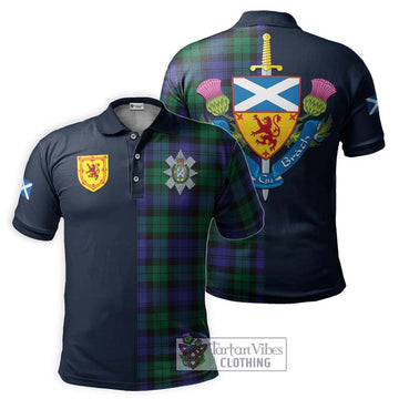 Black Watch Modern Tartan Polo Shirt Alba with Scottish Lion Royal Arm Half Style