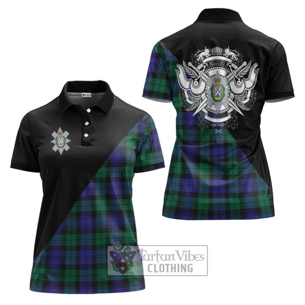 Black Watch Modern Tartan Women's Polo Shirt with Family Crest and Military Logo Style Women - Tartanvibesclothing Shop