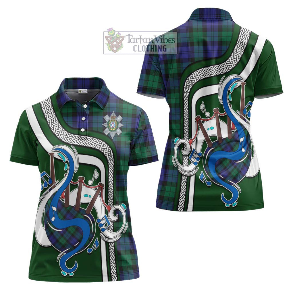 Black Watch Modern Tartan Women's Polo Shirt with Epic Bagpipe Style Women - Tartanvibesclothing Shop