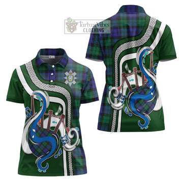 Black Watch Modern Tartan Women's Polo Shirt with Epic Bagpipe Style