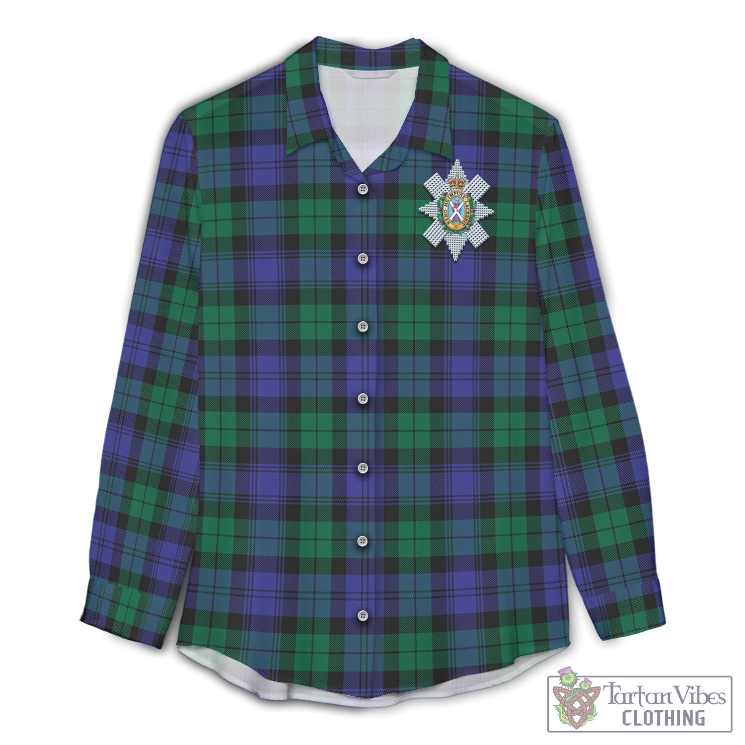 Tartan Vibes Clothing Black Watch Modern Tartan Womens Casual Shirt with Family Crest