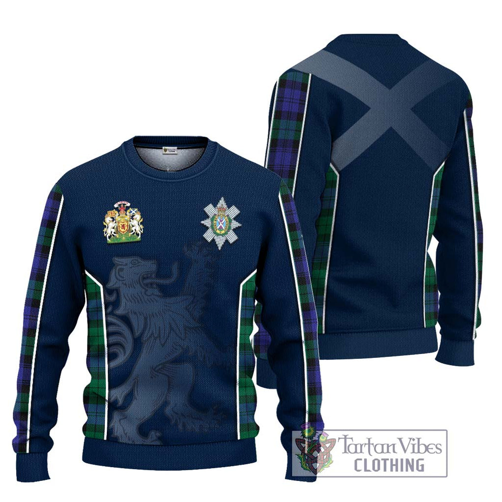 Black Watch Modern Tartan Knitted Sweater with Family Crest and Lion Rampant Vibes Sport Style Unisex - Tartan Vibes Clothing