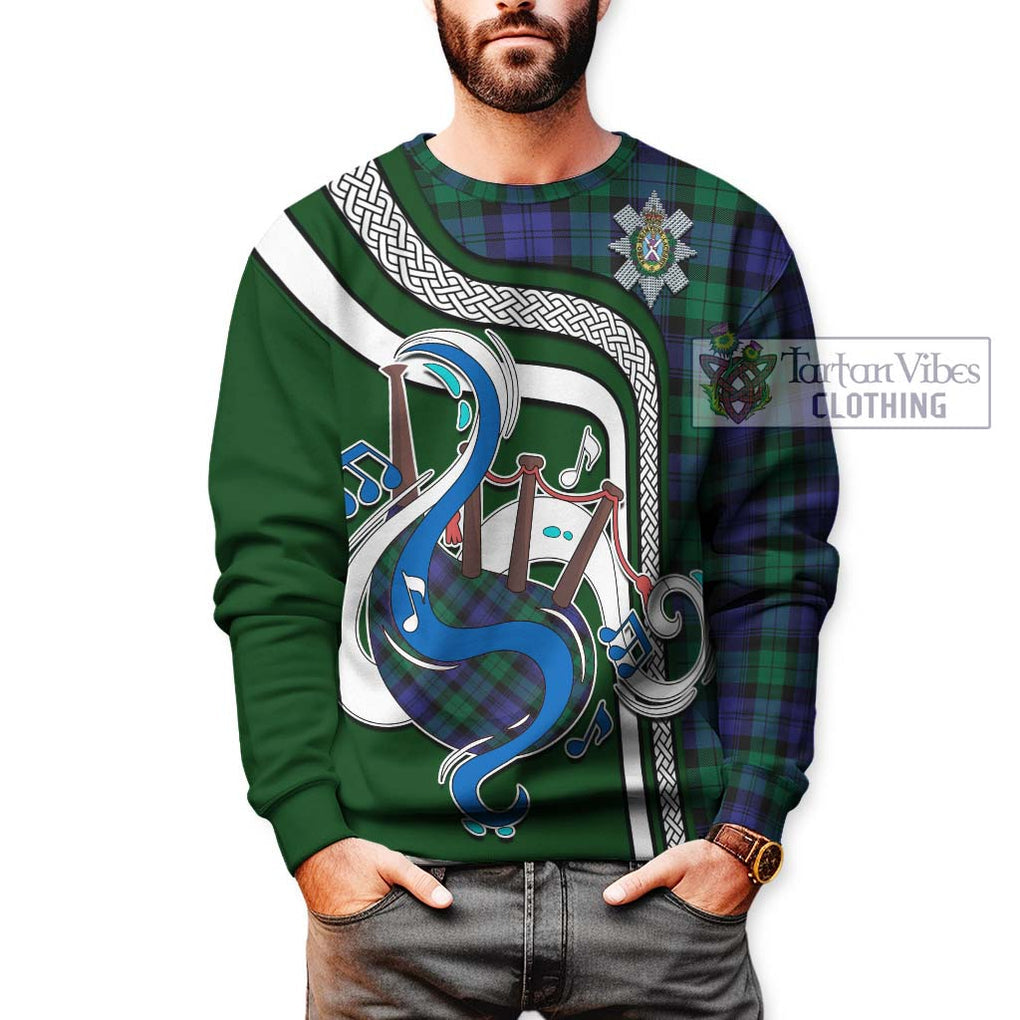 Black Watch Modern Tartan Sweatshirt with Epic Bagpipe Style Unisex - Tartanvibesclothing Shop