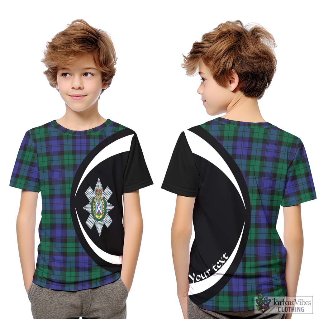 Black Watch Modern Tartan Kid T-Shirt with Family Crest Circle Style Youth XL Size14 - Tartan Vibes Clothing