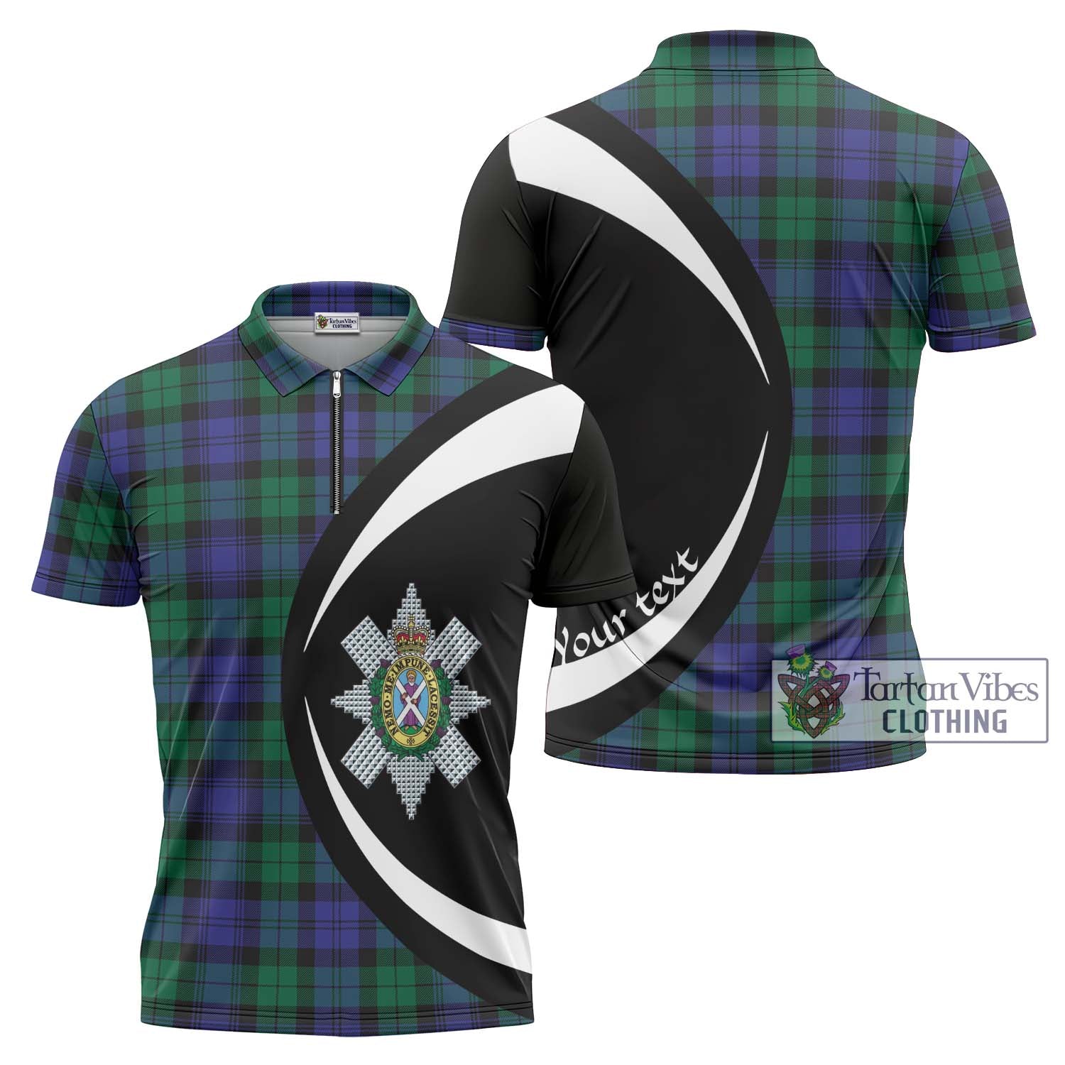 Tartan Vibes Clothing Black Watch Modern Tartan Zipper Polo Shirt with Family Crest Circle Style