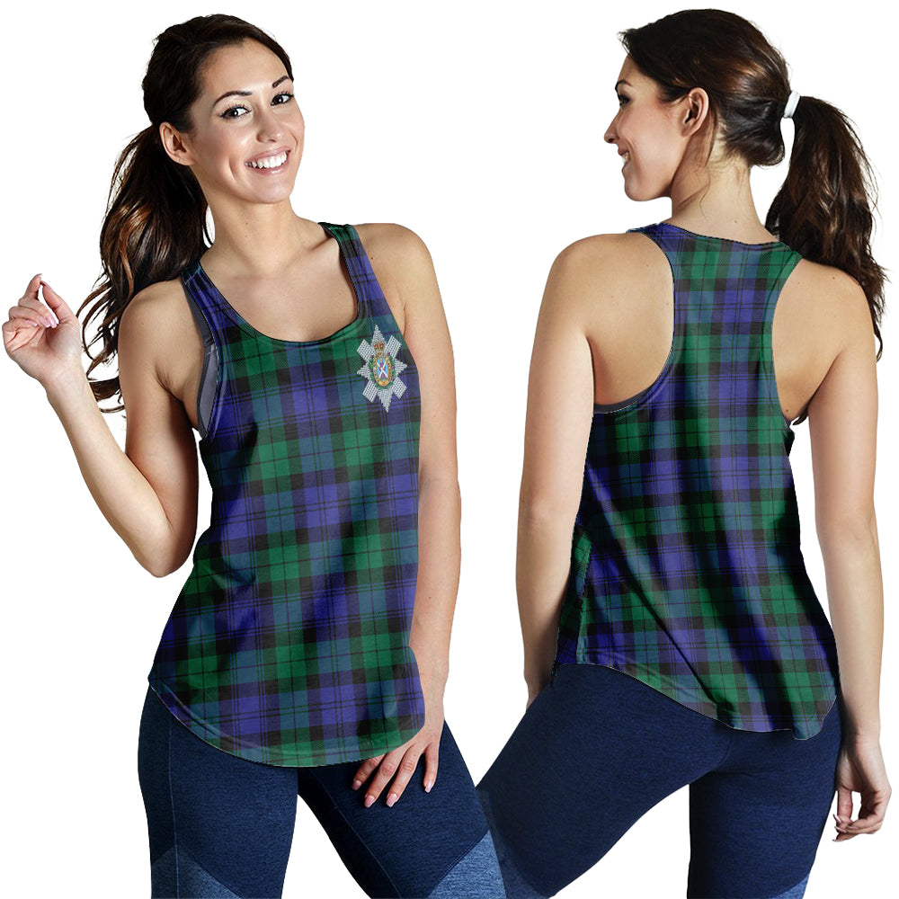 Black Watch Modern Tartan Women Racerback Tanks with Family Crest - Tartanvibesclothing