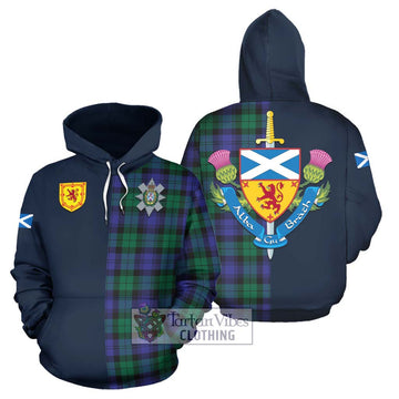 Black Watch Modern Tartan Hoodie Alba with Scottish Lion Royal Arm Half Style