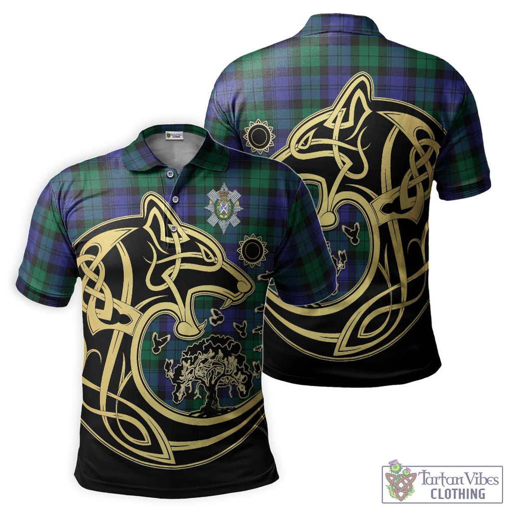 Black Watch Modern Tartan Polo Shirt with Family Crest Celtic Wolf Style Kid - Tartanvibesclothing Shop