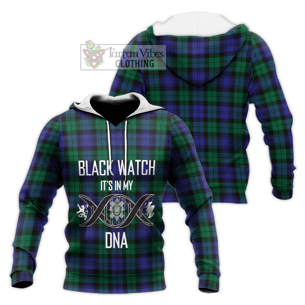 Black Watch Modern Tartan Knitted Hoodie with Family Crest DNA In Me Style Unisex Knitted Pullover Hoodie - Tartanvibesclothing Shop