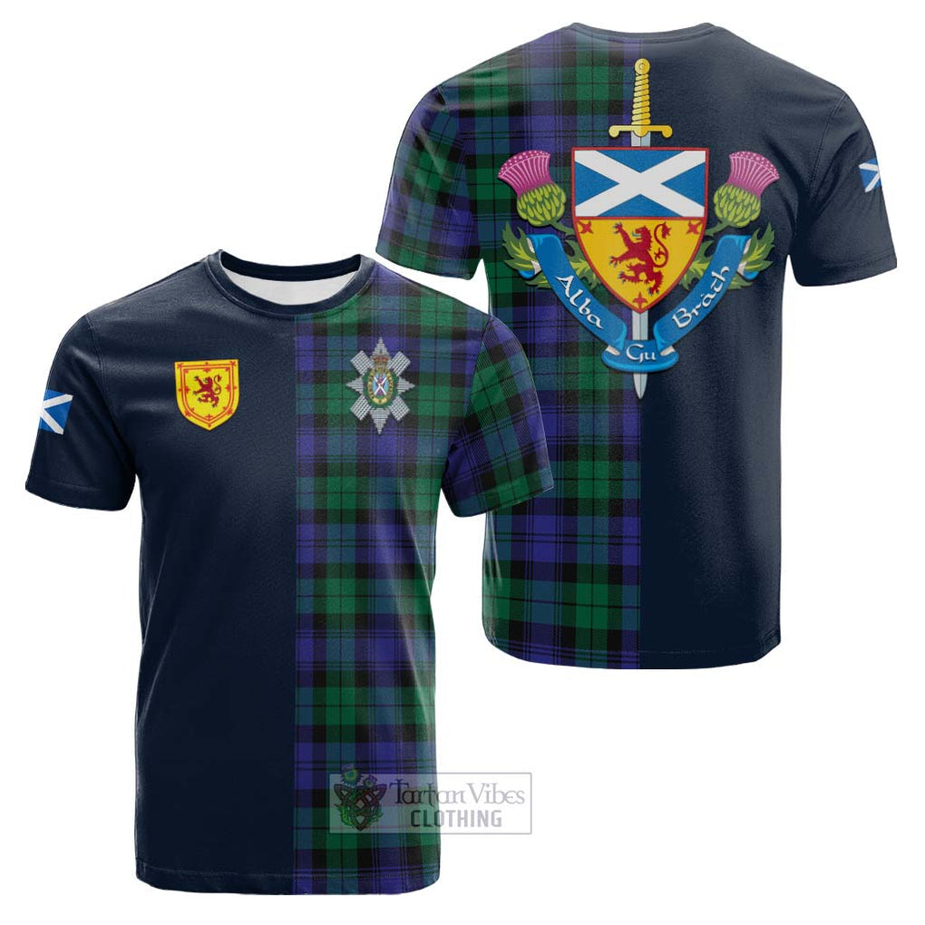 Tartan Vibes Clothing Black Watch Modern Tartan Cotton T-shirt with Scottish Lion Royal Arm Half Style