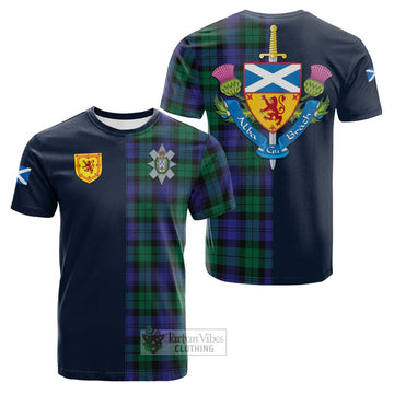 Black Watch Modern Tartan Cotton T-shirt Alba with Scottish Lion Royal Arm Half Style