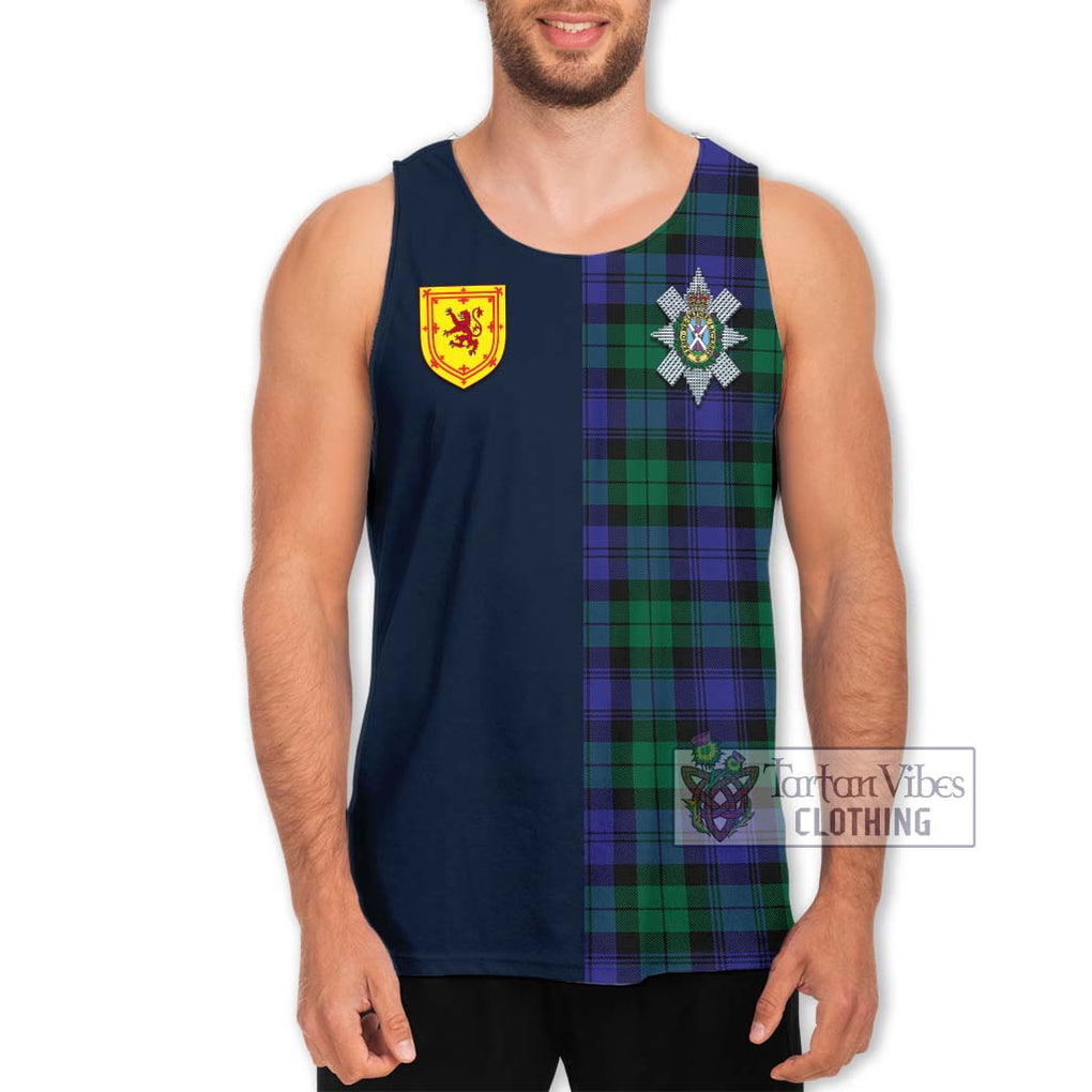 Tartan Vibes Clothing Black Watch Modern Tartan Men's Tank Top with Scottish Lion Royal Arm Half Style