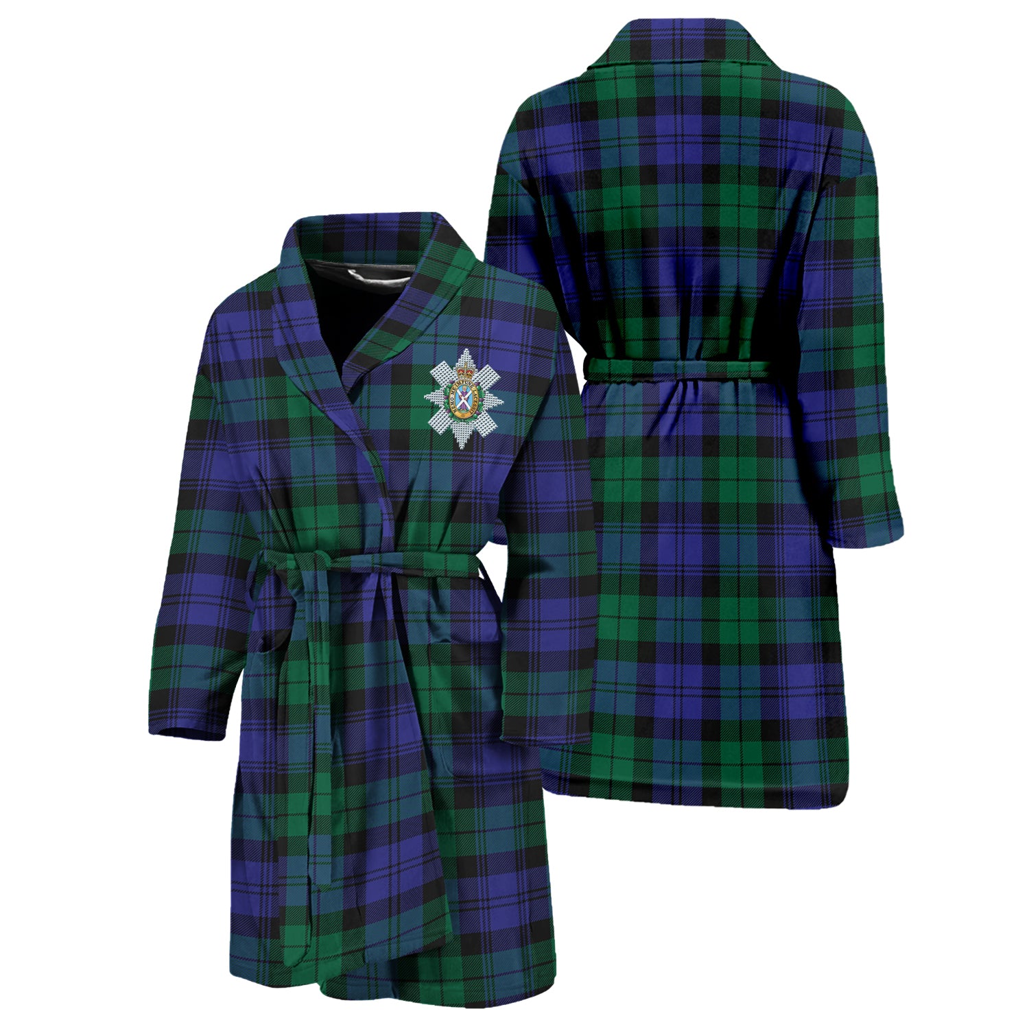 Black Watch Modern Tartan Bathrobe with Family Crest Unisex S - Tartan Vibes Clothing