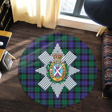 Black Watch Modern Tartan Round Rug with Family Crest